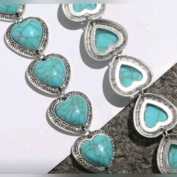 Western Turquoise-Look Heart Shaped Bracelet, Bohemia Turquoise Heart Bracelet - Picture 3 of 5